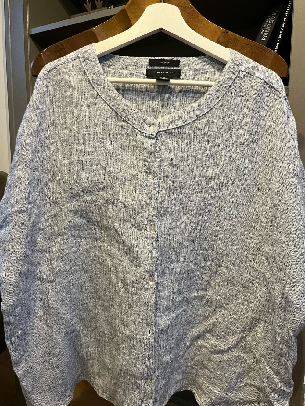 Tahari Light Blue 100% Linen Button-Front Shirt